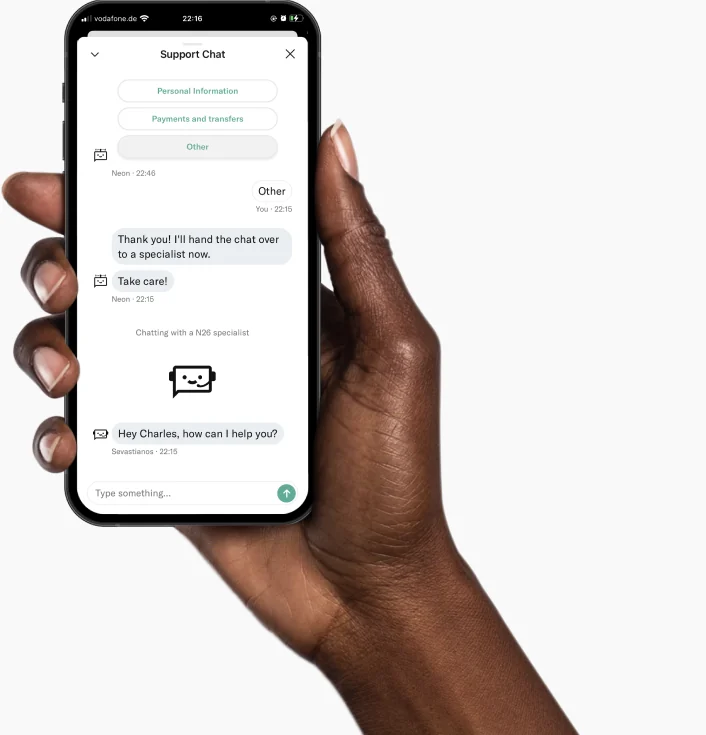 N26 support chat interface