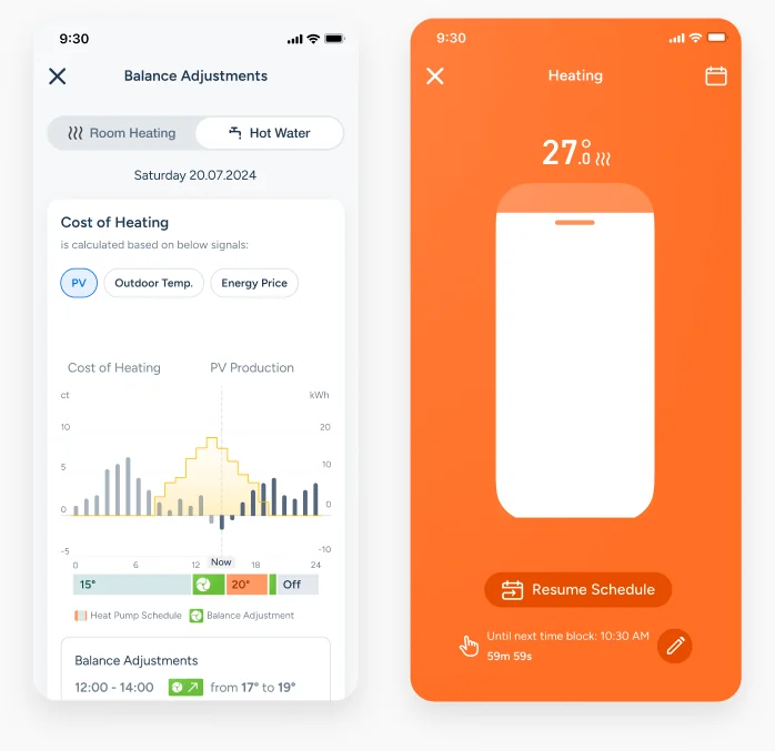 tado heat pump app screens